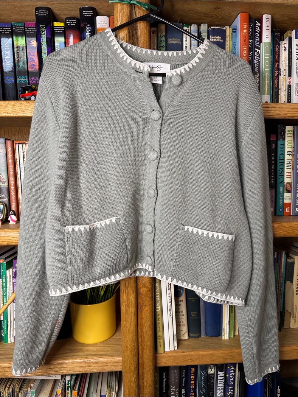 Jessica Simpson Sage Green Cardigan with White Trim